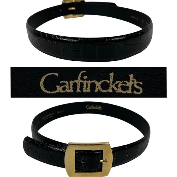 Garfinckel's Small Alligator Grain Steerhide Belt Made in USA Gold Tone Buckle - Picture 1 of 14